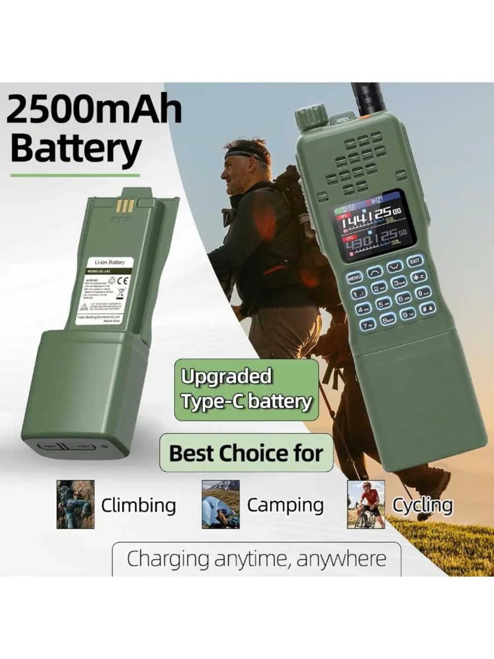 High-Capacity 12000mAh Battery for Walkie Talkies with USB-C Charger - Two Way